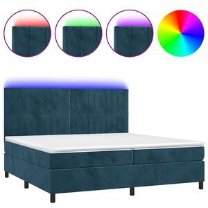vidaXL Box spring postel s matrac&iacute; a LED tmavě modr&aacute; 200x200 cm samet