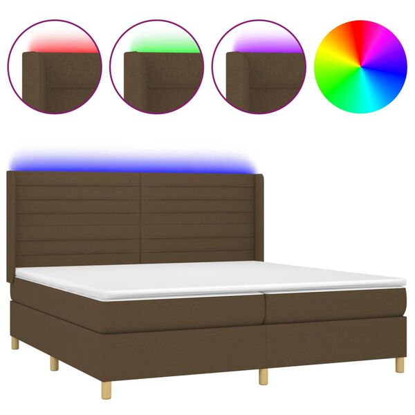 vidaXL Box spring postel s matrac&iacute; a LED tmavě hněd&aacute; 200x200 cm textil