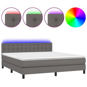vidaXL Box spring postel s matrac&iacute; a LED &scaron;ed&aacute; 180x200 cm uměl&aacute; kůže