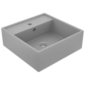 vidaXL Luxusn&iacute; umyvadlo přepad čtvercov&eacute; matn&eacute; světle &scaron;ed&eacute; 41x41 cm