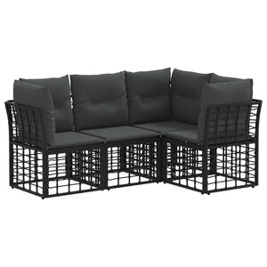 vidaXL Venkovn&iacute; pohovkov&aacute; souprava s pol&scaron;t&aacute;řem 4 pcs Čern&aacute; Polyester