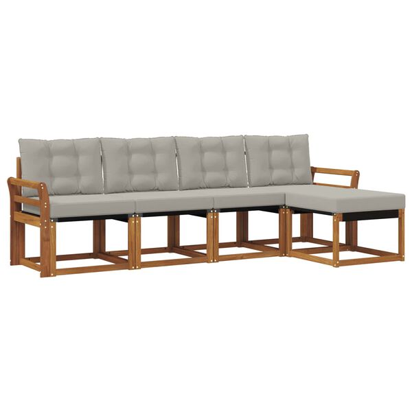 vidaXL Venkovn&iacute; pohovkov&aacute; souprava 5 pcs Př&iacute;rodn&iacute; a světle &scaron;ed&aacute;