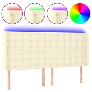 vidaXL Čelo postele s LED kr&eacute;mov&eacute; 203 x 16 x 118/128 cm uměl&aacute; kůže
