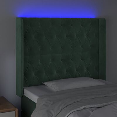 vidaXL Čelo postele s LED tmavě zelené 93 x 16 x 118/128 cm samet