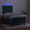 vidaXL Box spring postel s matrac&iacute; a LED tmavě zelen&aacute; 100x200 cm samet