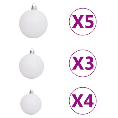 vidaXL 61dílná sada vánočních koulí se špicí a 150 LED bílá a šedá