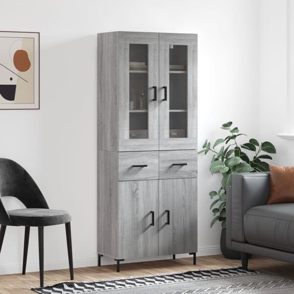 vidaXL Skříň highboard šedá sonoma 69,5 x 34 x 180 cm kompozitní dřevo