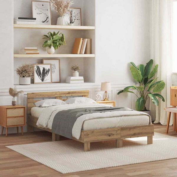 vidaXL R&aacute;m postele s LED Artisanov&yacute; dub 120 x 190 cm kompozitn&iacute; dřevo