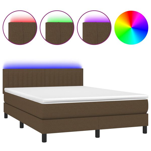 vidaXL Box spring postel s matrac&iacute; a LED tmavě hněd&aacute; 140x190 cm textil