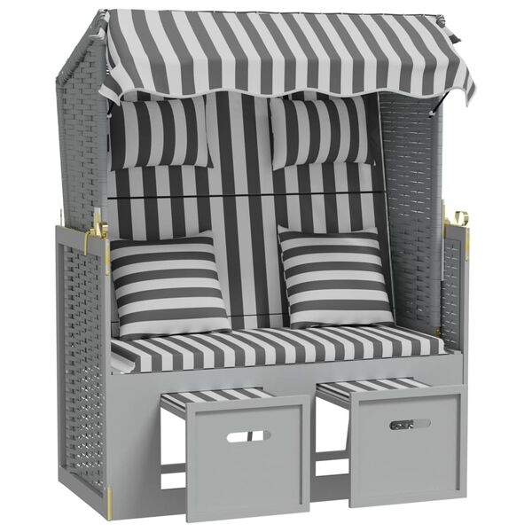 vidaXL Strandkorb s pol&scaron;t&aacute;ři polyratan a masivn&iacute; dřevo &scaron;ed&yacute; a b&iacute;l&yacute;