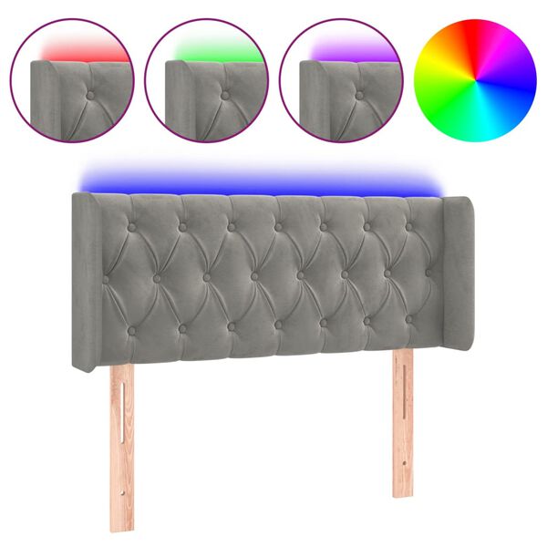 vidaXL Čelo postele s LED světle &scaron;ed&eacute; 93 x 16 x 78/88 cm samet