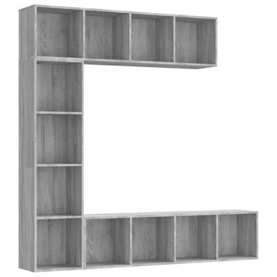 vidaXL 3dílná sada knihoven / TV skříněk šedá sonoma 180 x 30 x 180 cm
