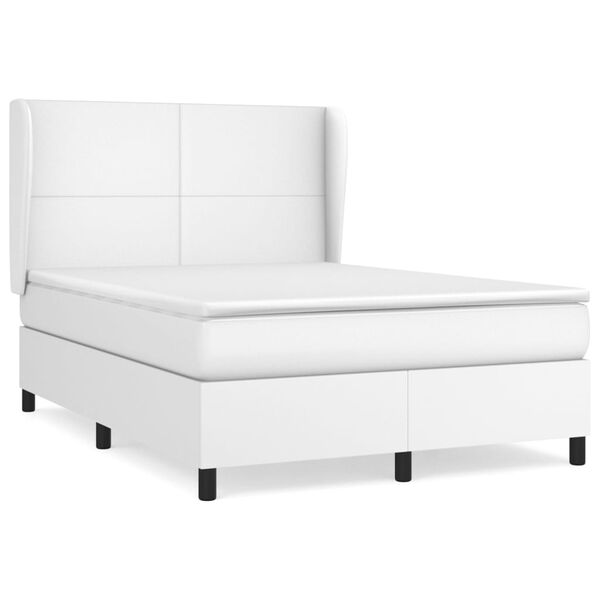 vidaXL Box spring postel s matrac&iacute; b&iacute;l&aacute; 140x200 cm uměl&aacute; kůže