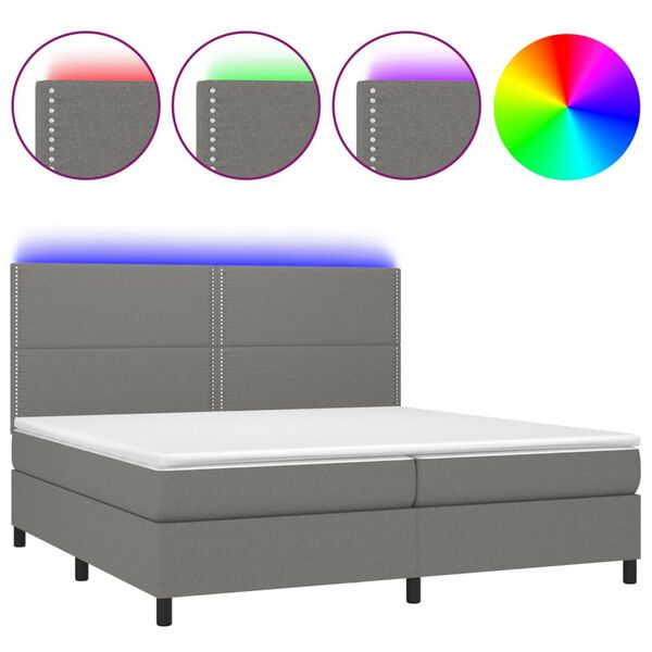 vidaXL Box spring postel s matrac&iacute; a LED tmavě &scaron;ed&aacute; 200x200 cm textil