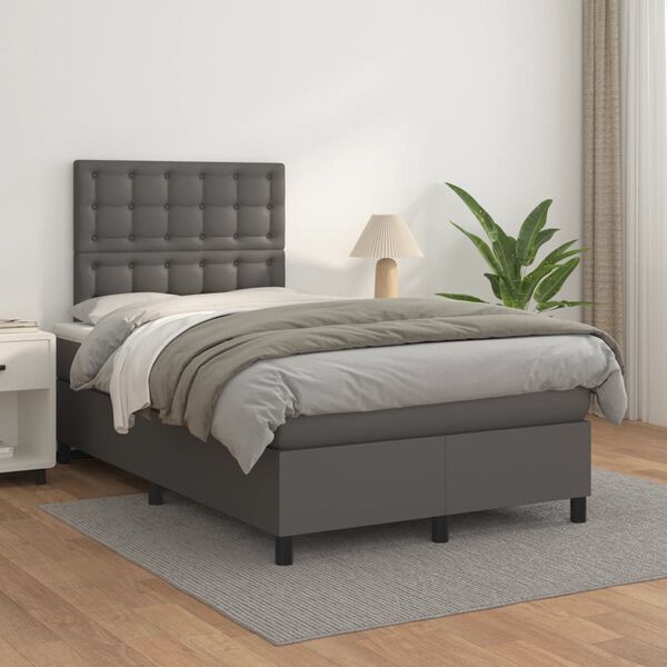 vidaXL Box spring postel s matrac&iacute; &scaron;ed&aacute; 120x190 cm uměl&aacute; kůže