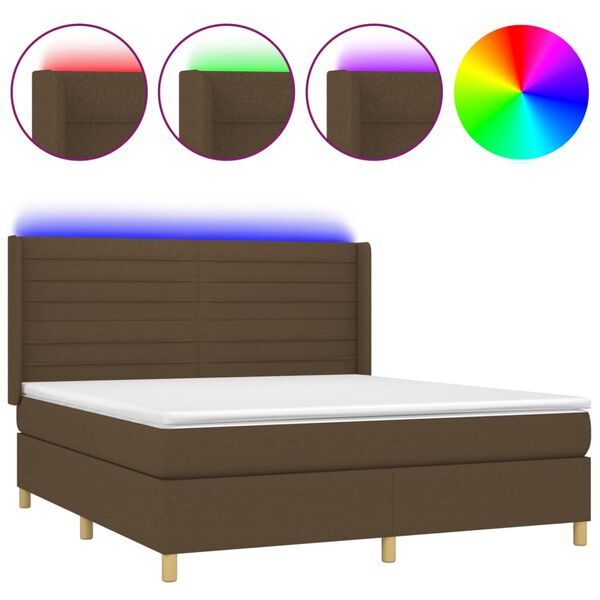 vidaXL Box spring postel s matrac&iacute; a LED tmavě hněd&aacute; 160x200 cm textil