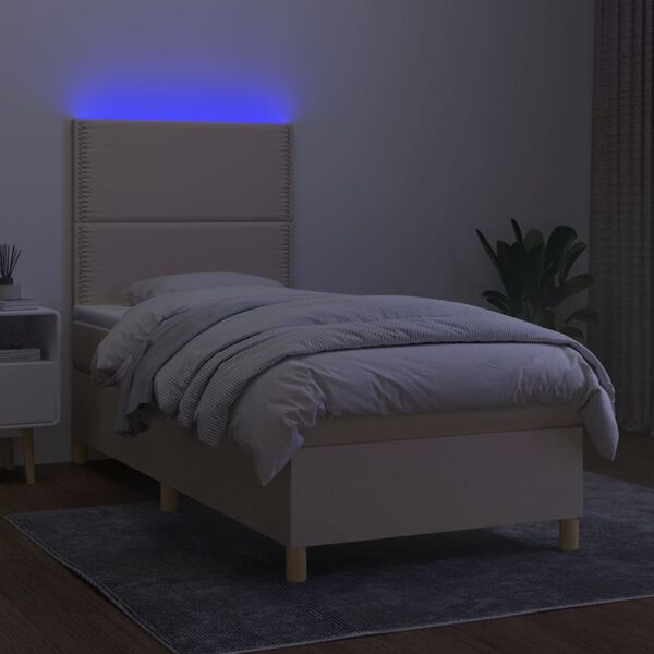 vidaXL Box spring postel s matrac&iacute; a LED kr&eacute;mov&aacute; 90x200 cm textil
