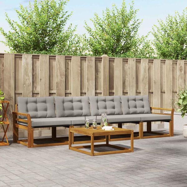 vidaXL Venkovn&iacute; pohovkov&aacute; souprava 5 pcs Př&iacute;rodn&iacute; a světle &scaron;ed&aacute;