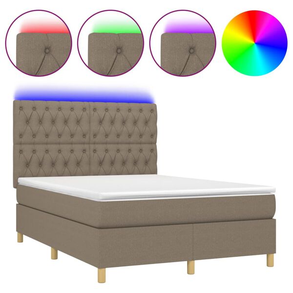 vidaXL Box spring postel s matrac&iacute; a LED taupe 140x190 cm textil