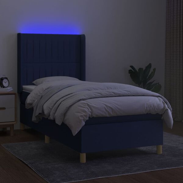vidaXL Box spring postel s matrac&iacute; a LED modr&aacute; 100x200 cm textil