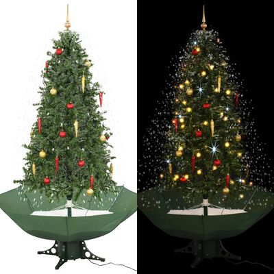 vidaXL Sněžící vánoční stromeček s deštníkovým stojanem zelený 190 cm