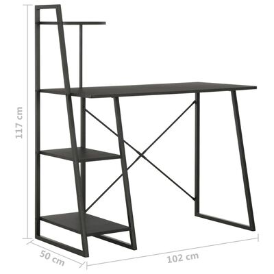 vidaXL Psací stůl s poličkami černý 102 x 50 x 117 cm