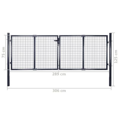 vidaXL Zahradní plotová brána z pozinkované oceli 289 x 75 cm šedá