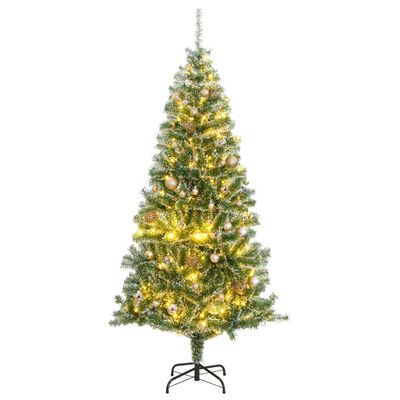 vidaXL Umělý vánoční stromek s 300 LED a sadou koulí zasněžený 210 cm
