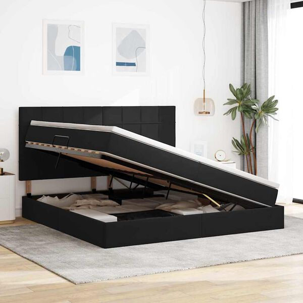 vidaXL Postel s &uacute;ložn&yacute;m prostorem a LED osvětlen&iacute;m Čern&aacute; 200 x 200 cm