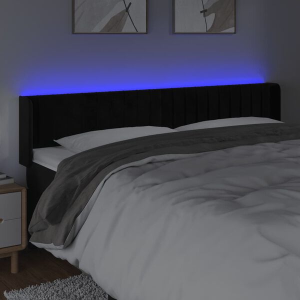 vidaXL Čelo postele s LED čern&eacute; 203 x 16 x 78/88 cm samet