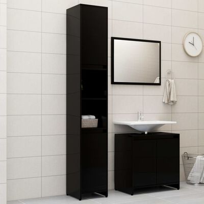 vidaXL 3dílný set koupelnového nábytku černý vysoký lesk dřevotříska