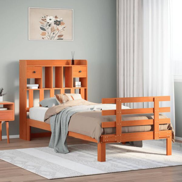 vidaXL Postel s knihovnou bez matrace hněd&aacute; 100x200 cm masiv borovice