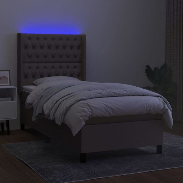 vidaXL Box spring postel s matrac&iacute; a LED taupe 100x200 cm textil
