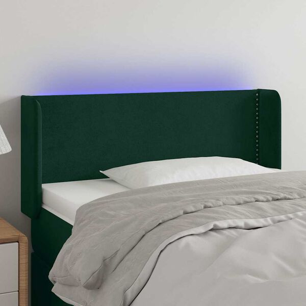 vidaXL Čelo postele s LED tmavě zelen&eacute; 83 x 16 x 78/88 cm samet