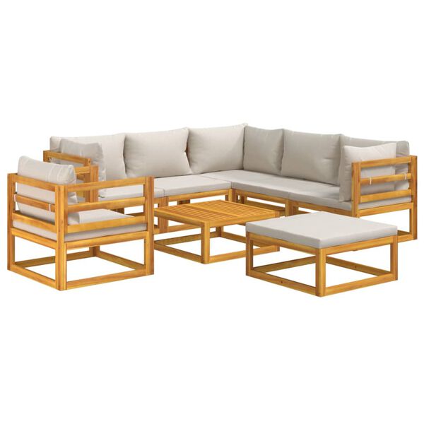 vidaXL 8dílná zahradní sedací souprava světle šedé podušky masiv