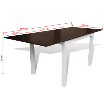 vidaXL Rozkládací jídelní stůl, dřevo gumovníku, hnědobílý, 190 cm