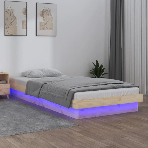 vidaXL R&aacute;m postele s LED světlem 75x190 cm Small Single masivn&iacute; dřevo