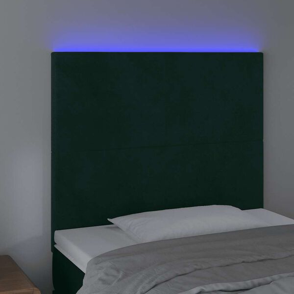 vidaXL Čelo postele s LED tmavě zelen&aacute; 80x5x118/128 cm samet