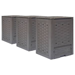 vidaXL Zahradn&iacute; kompost&eacute;ry 3 ks hněd&eacute; 60x60x83 cm 900 l plast ratan