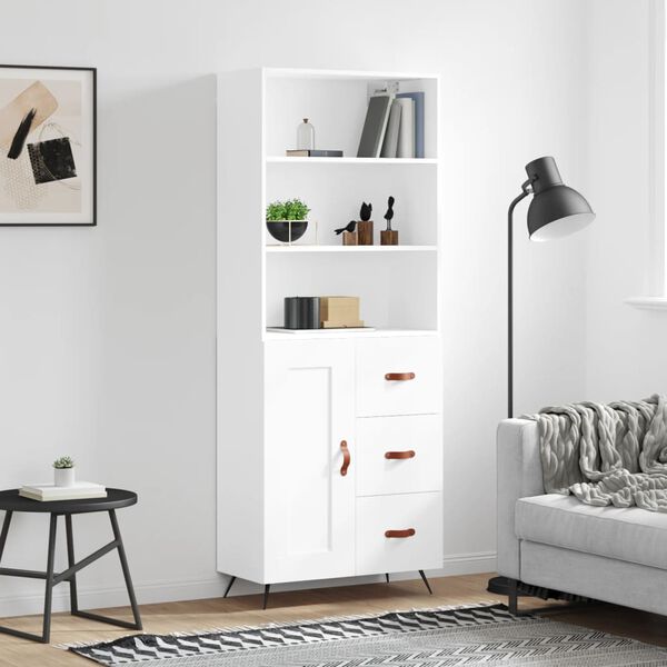 vidaXL Skř&iacute;ň highboard b&iacute;l&aacute; 69,5 x 34 x 180 cm kompozitn&iacute; dřevo