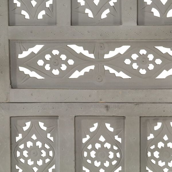 vidaXL Ručně vyřezávaný 4dílný paraván šedý 160x165 masivní mangovník