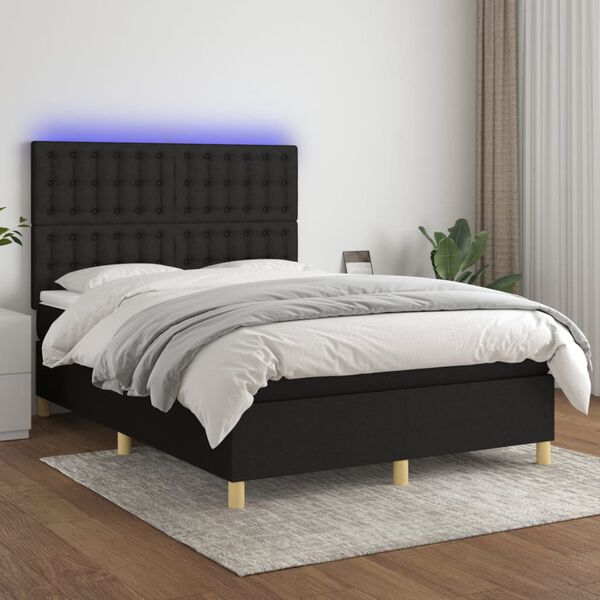 vidaXL Box spring postel s matrac&iacute; a LED čern&aacute; 140x200 cm textil