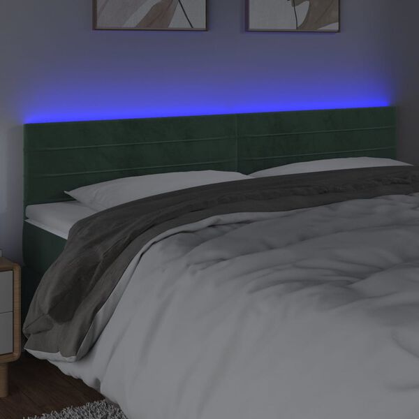 vidaXL Čelo postele s LED tmavě zelen&eacute; 180x5x78/88 cm samet