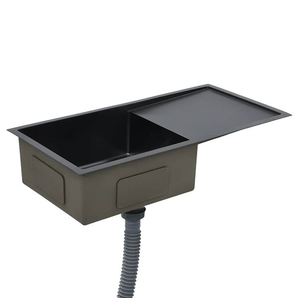 vidaXL Ručně vyrobený kuchyňský dřez černý nerezová ocel