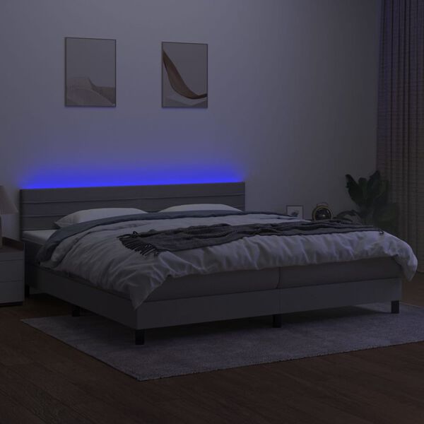 vidaXL Box spring postel s matrac&iacute; a LED světle &scaron;ed&aacute; 200x200 cm textil
