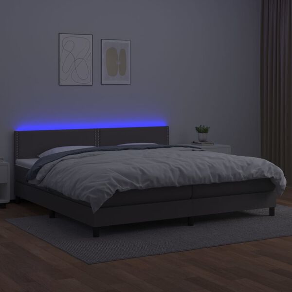 vidaXL Box spring postel s matrac&iacute; a LED &scaron;ed&aacute; 200x200 cm uměl&aacute; kůže