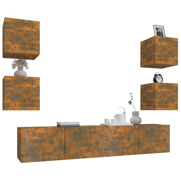 vidaXL 6d&iacute;ln&yacute; set TV skř&iacute;něk kouřov&yacute; dub kompozitn&iacute; dřevo