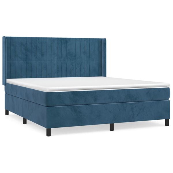 vidaXL Box spring postel s matrac&iacute; tmavě modr&aacute; 180x200 cm samet