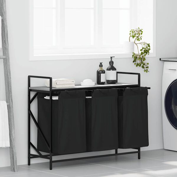 vidaXL Koš na prádlo se 3 přihrádkami a policí šedý sonoma