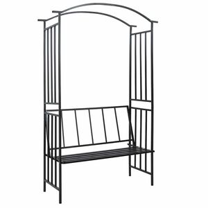 vidaXL Zahradn&iacute; oblouk s lavičkou čern&yacute; 128 x 50 x 207 cm železn&yacute;